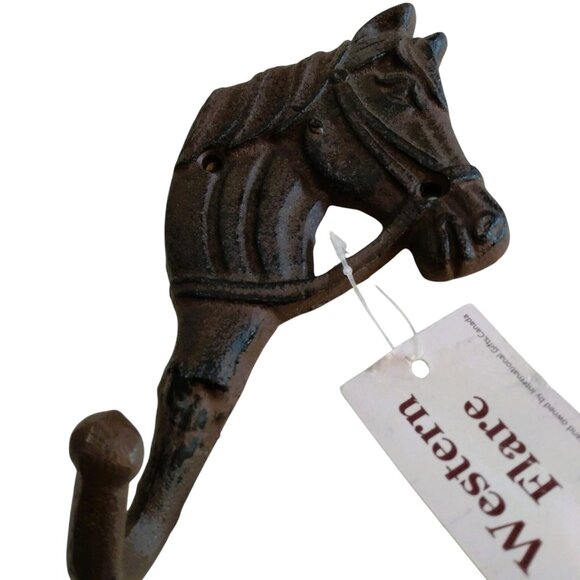 Rustic Cast Iron Horse Head Single Wall Hook-Western Flare Collection-NWT - Picture 9 of 10